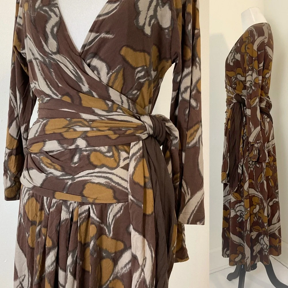 ETRO Midi Wrap Dress | Printed | Brown | Italy | 48 | Large | 12 - Picture 3 of 14